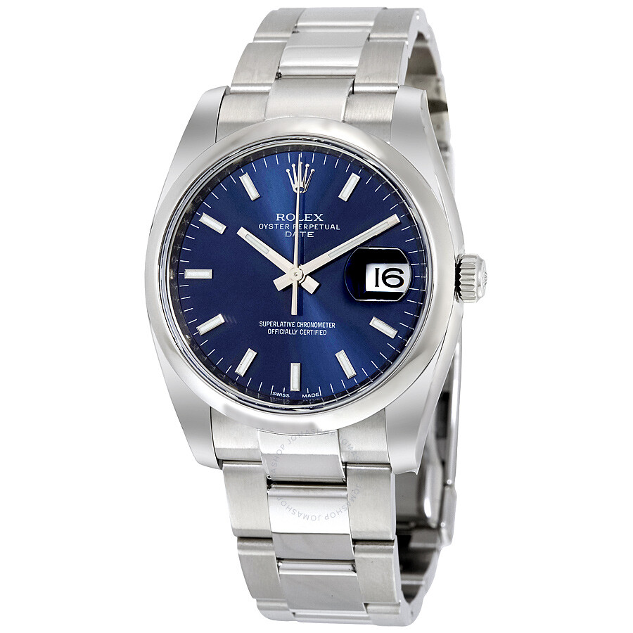 Preowned Rolex Oyster Perpetual Date 34 Blue Dial Stainless Steel