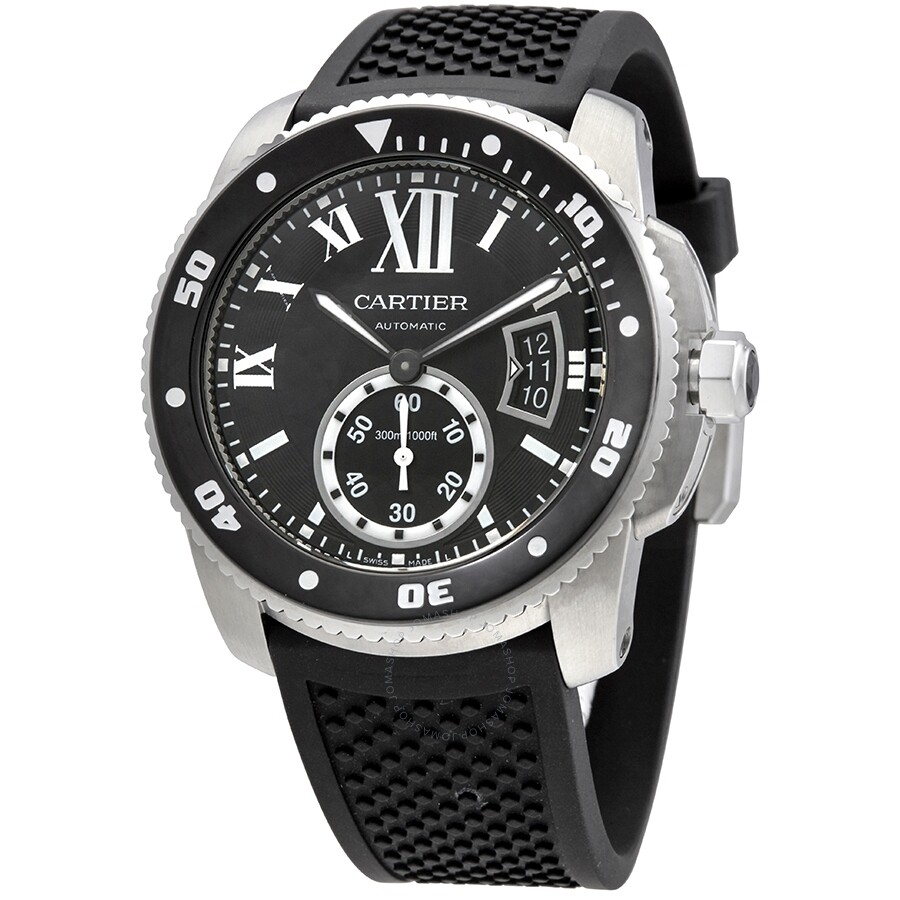 Preowned Cartier Calibre de Cartier Black Dial Rubber Men's Watch