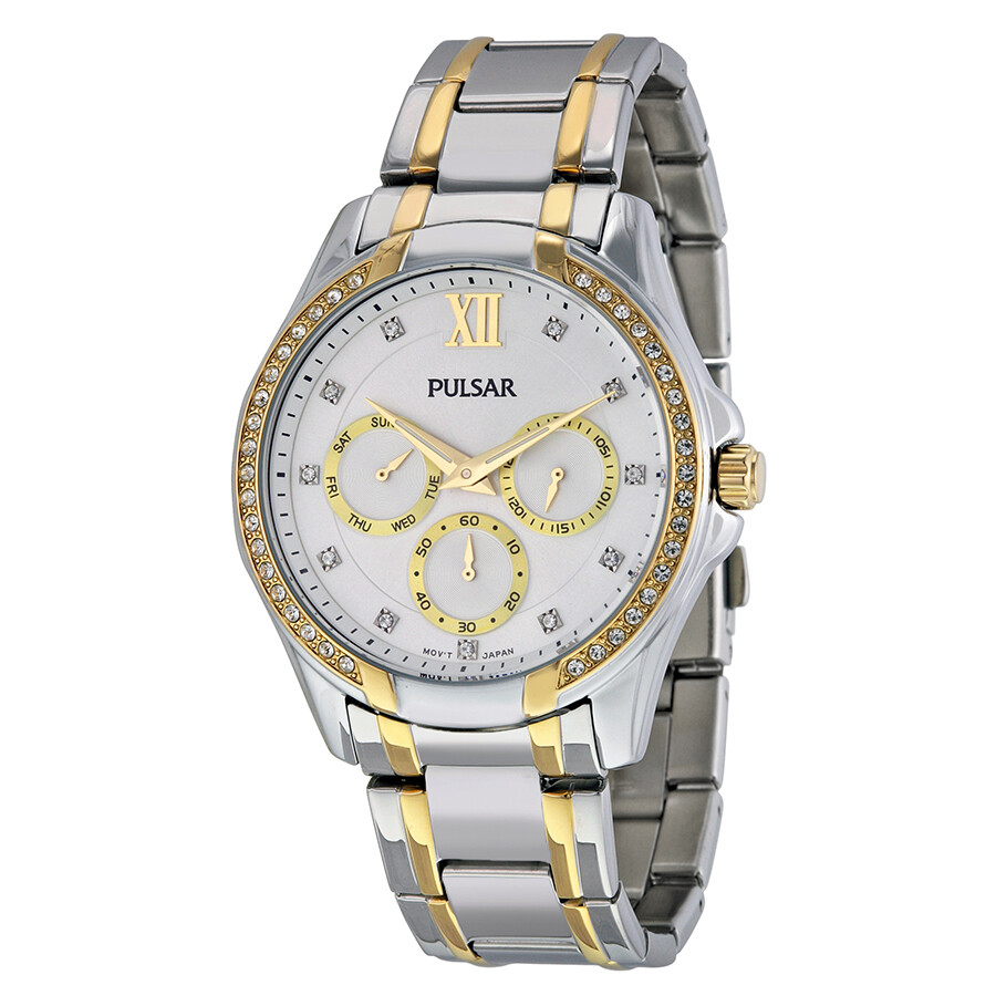 Pulsar Silver Dial Two tone Stainless Steel Ladies Quartz Watch PP6100