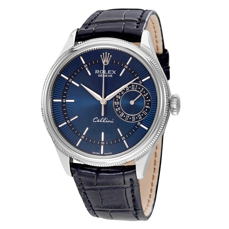 Rolex Cellini Blue Guilloche Dial Automatic Men's Leather Watch