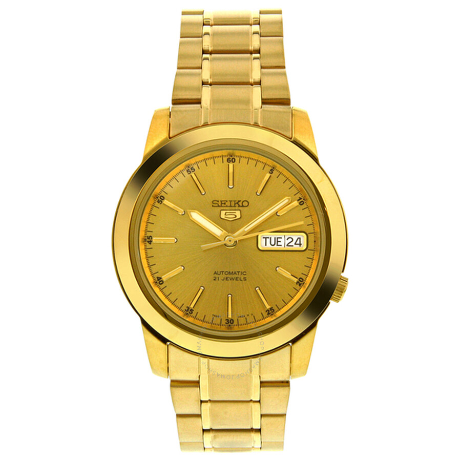 Seiko 5 Automatic Champagne Dial Yellow Gold-tone Men's Watch SNKE56 ...