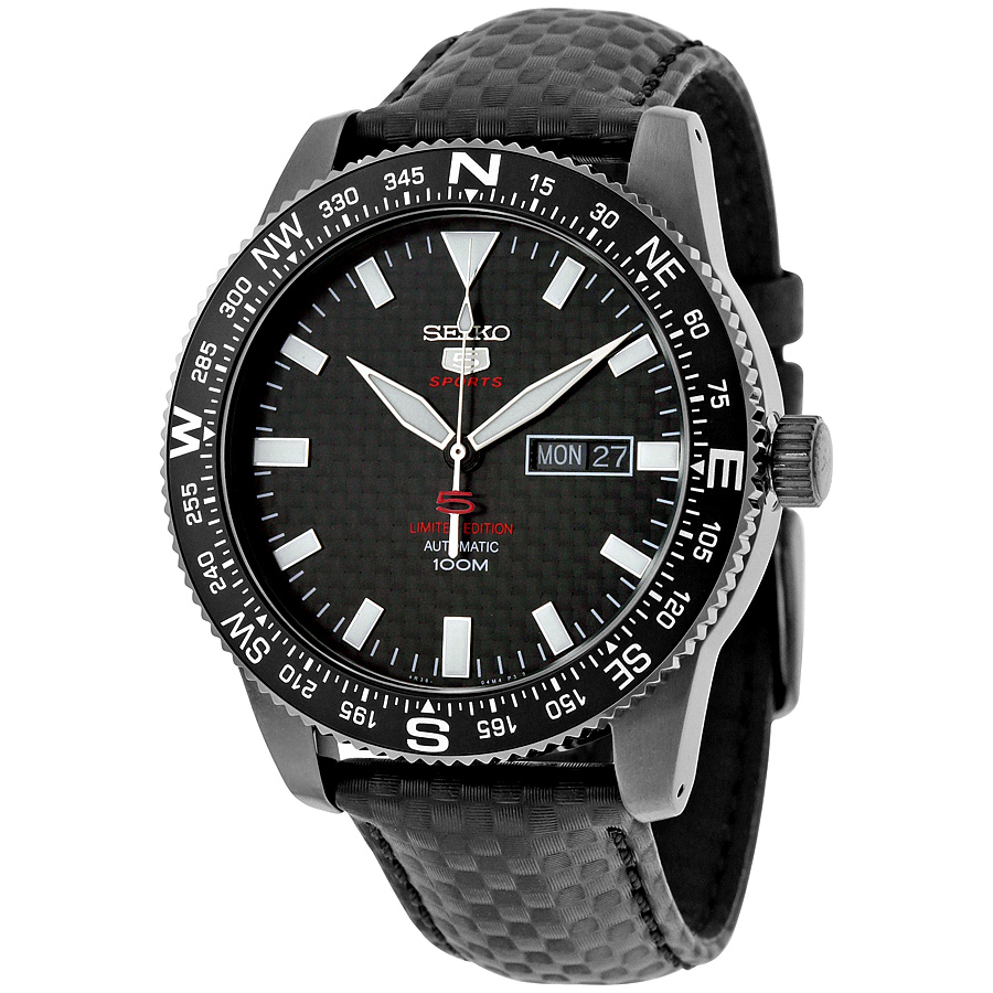 seiko 5 sport automatic black canvas men's watch