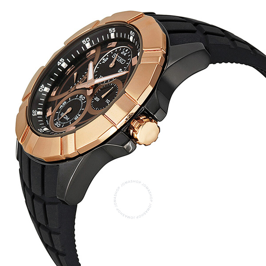 Seiko Chronograph Black Dial Rose Gold-Tone Stainless Steel Men's Watch ...