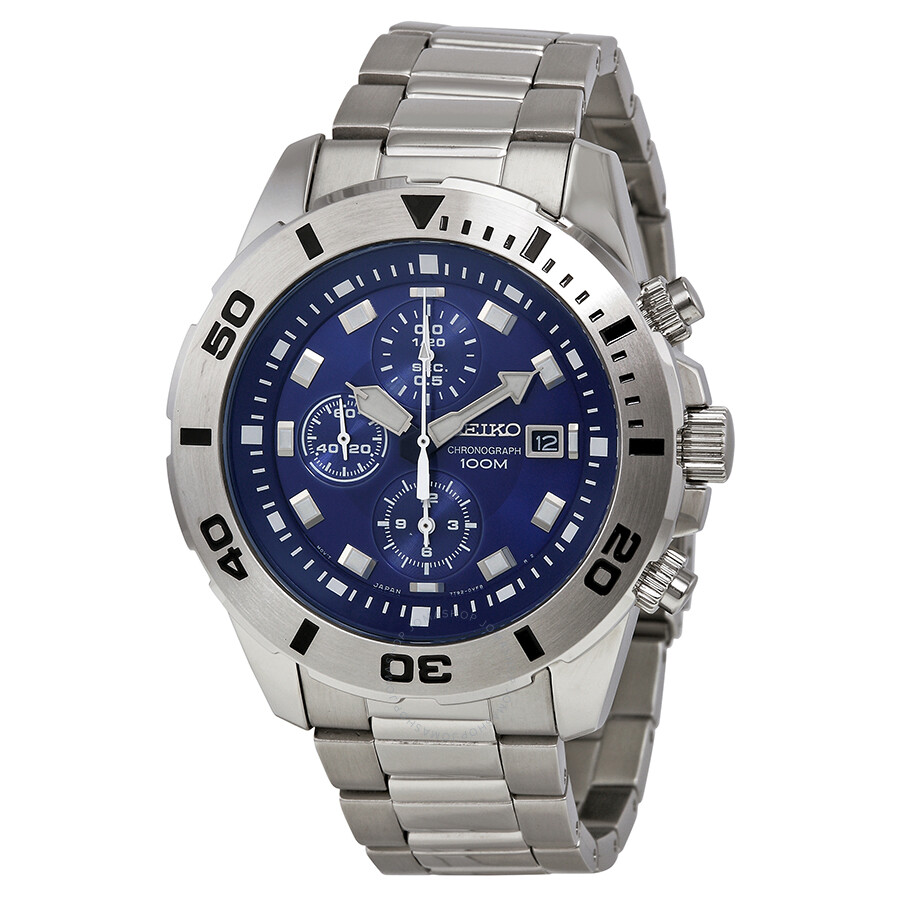 Seiko Chronograph Blue Dial Stainless Steel Men's Watch SNDD97 ...