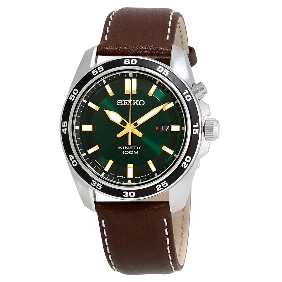 Seiko Kinetic Green Dial Brown Leather Men's Watch SKA791 - Kinetic ...