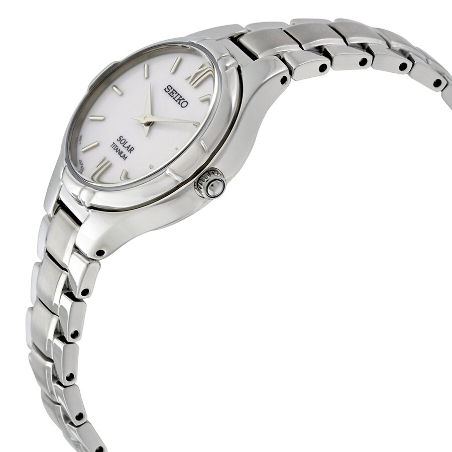 Seiko Solar White Dial Titanium Ladies Watch SUP277 Solar Seiko