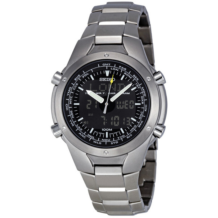 Seiko Titanium Digital Chronograph World Time Men's Watch SNJ009