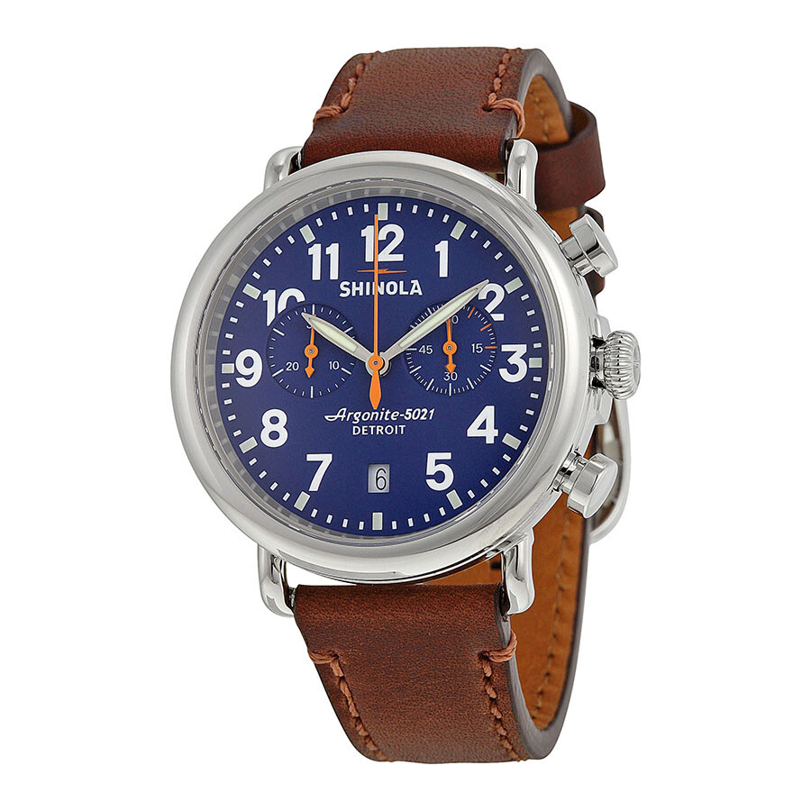 Shinola The Runwell Chrono Blue Dial Brown Leather Men's Watch S0100117