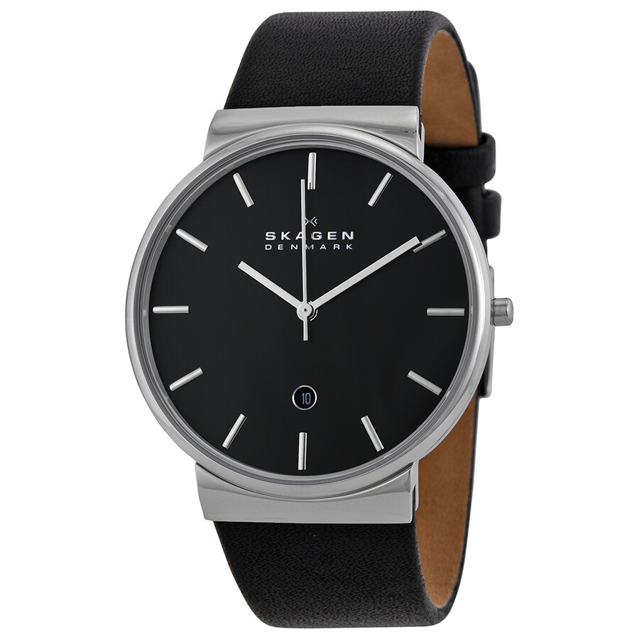 Skagen Ancher Black Dial Black Leather Men's Watch SKW6104 Ancher