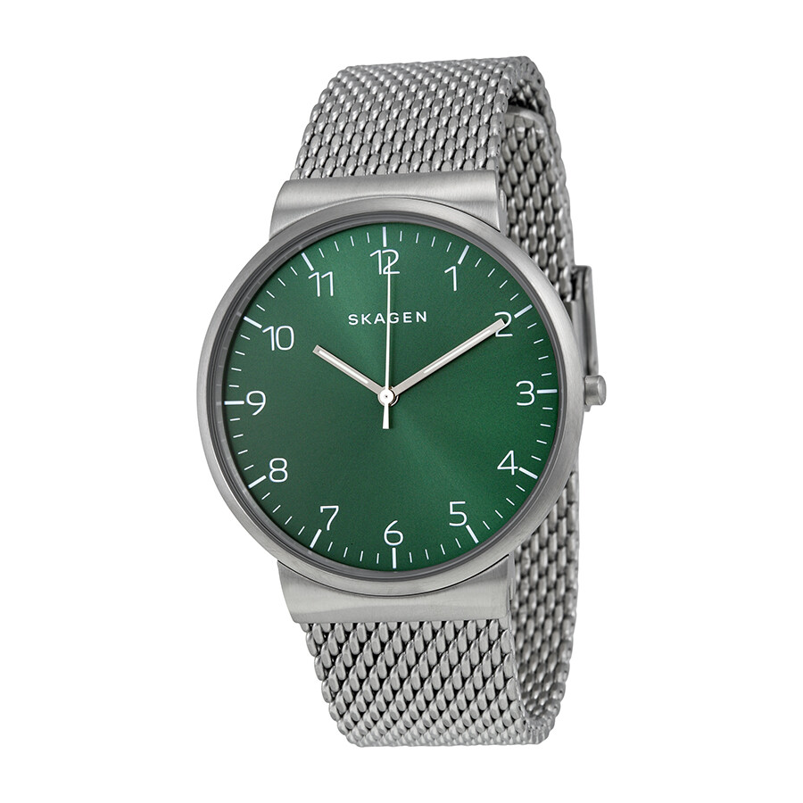 Skagen Ancher Green Dial Stainless Steel Mesh Bracelet Men's Watch
