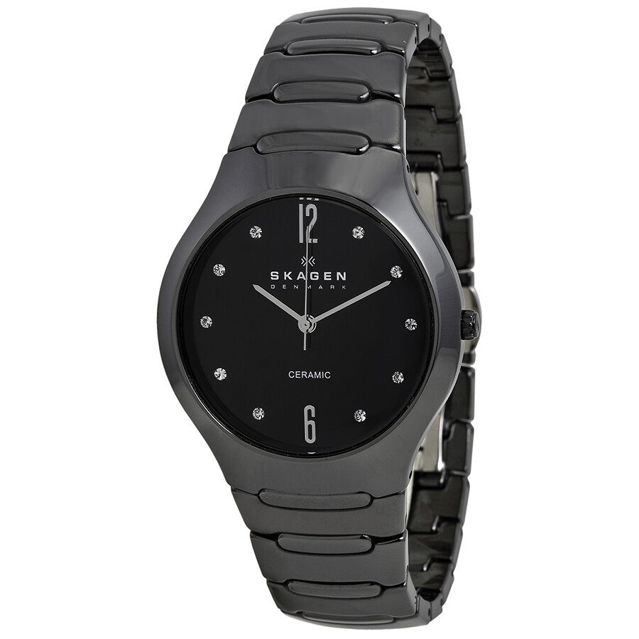 Skagen Black Ceramic Swarovski Crystal Ladies Watch 817SBXBC