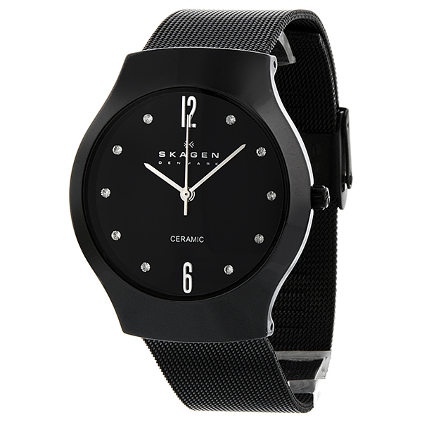 Skagen Black Dial Ceramic Stainless Steel Mesh Ladies Watch 817SCBB Steel Skagen Watches