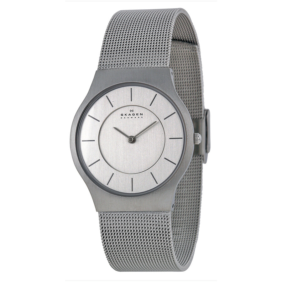 Skagen Slimline Silver Dial Stainless Steel Mesh Men's Watch 233LSS