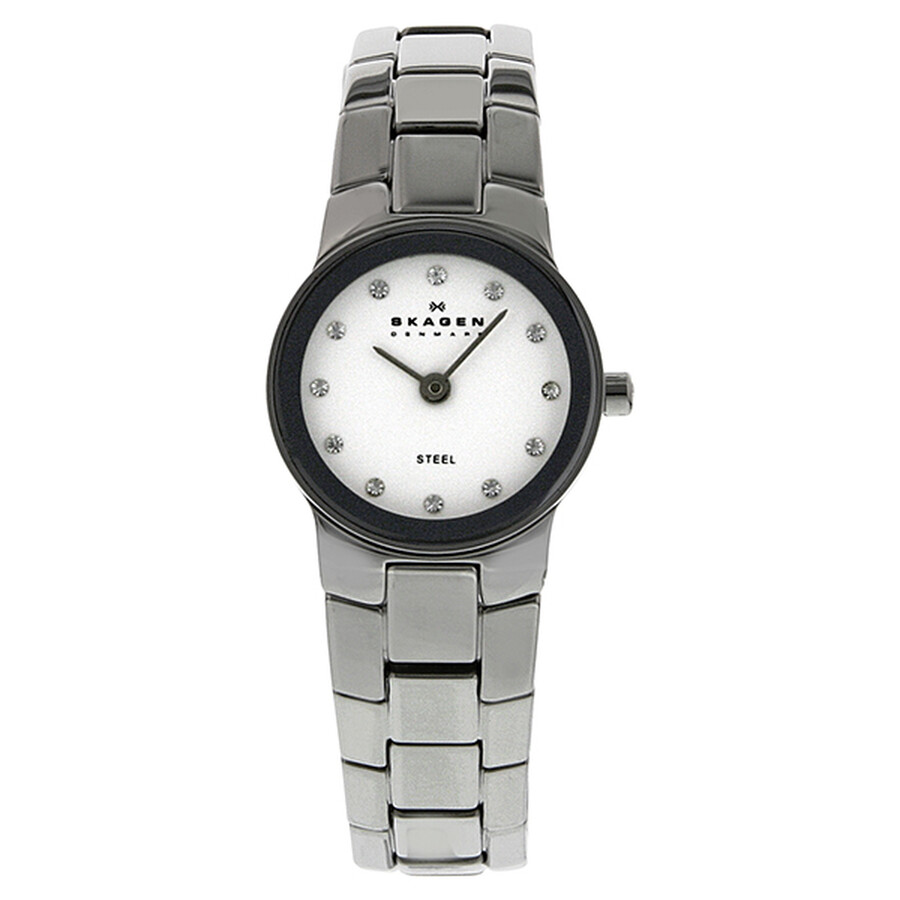 Skagen White Dial Swarovski Crystal Stainless Steel Ladies Watch