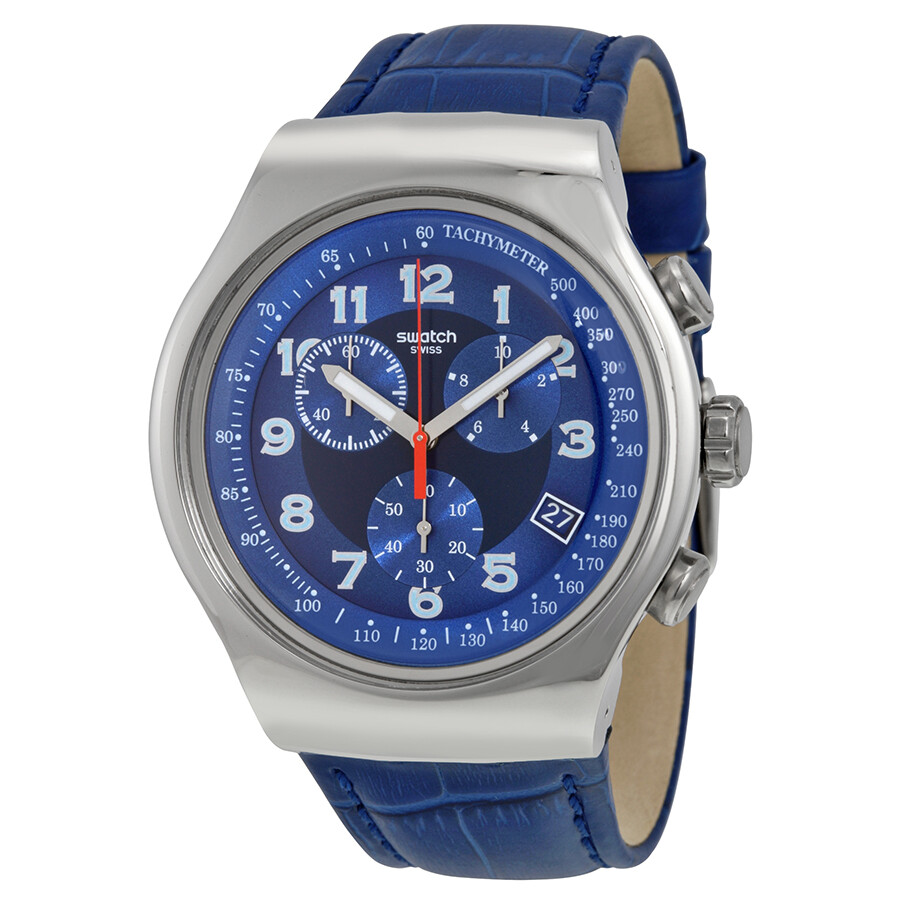 Swatch Irony Chronograph Blue Dial Blue Leather Men's Watch YOS449