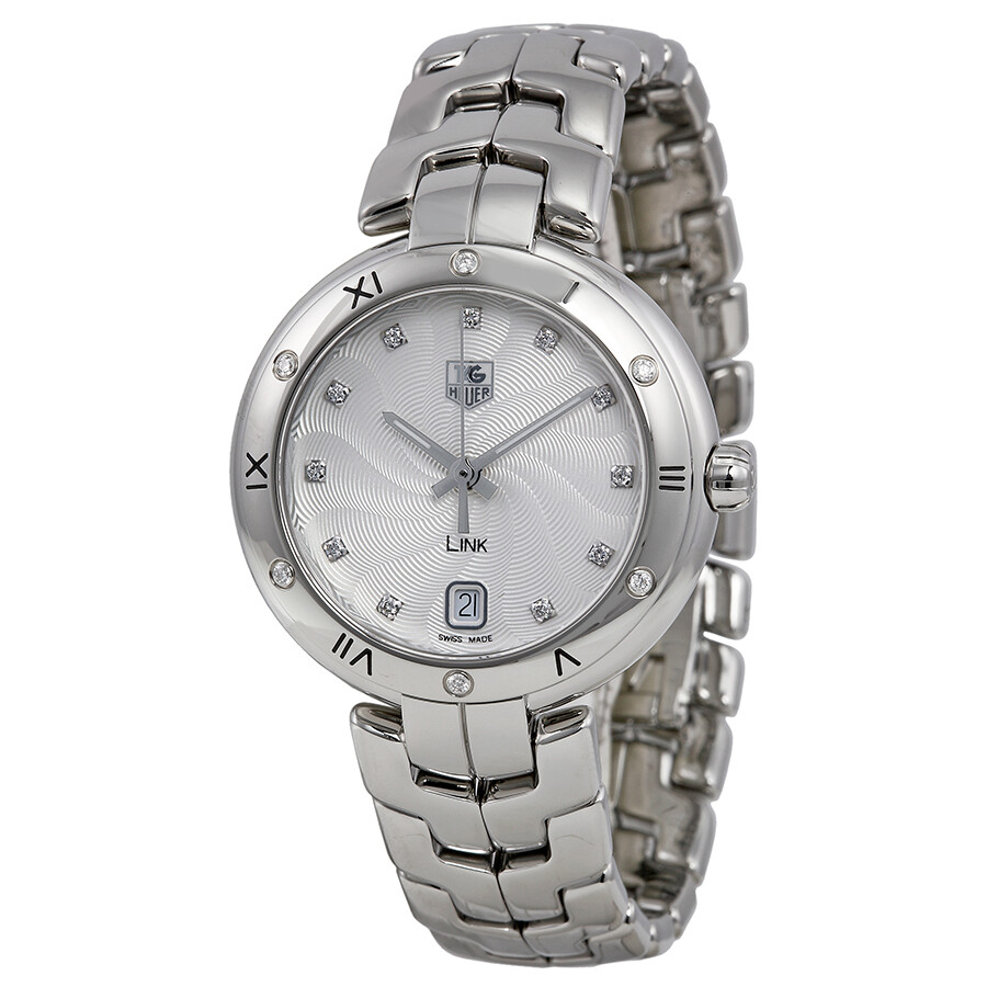 Tag Heuer Link Silver Guilloche Diamond Dial Steel Ladies Watch