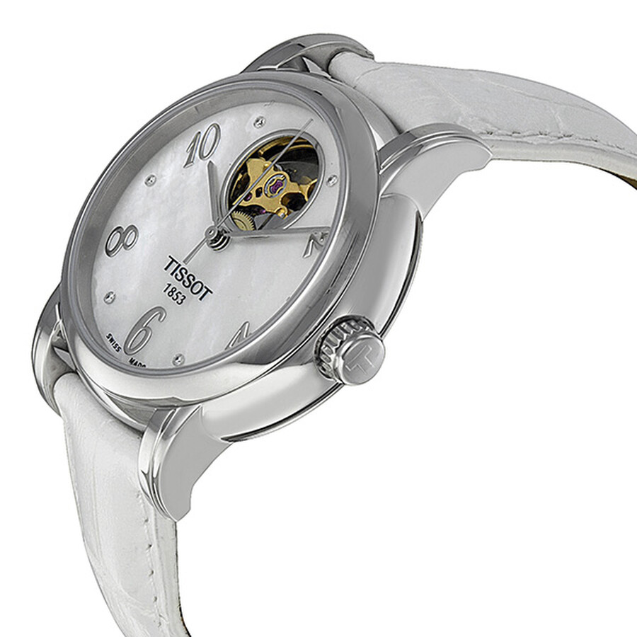 Tissot Lady Heart Automatic Mother of Pearl Dial White Leather Ladies Watch T050.207.16.116.00 