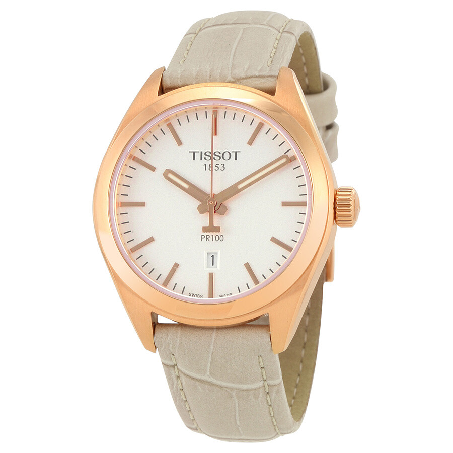 Tissot PR100 Silver Dial White Leather Ladies Watch T101.210.36.031.00