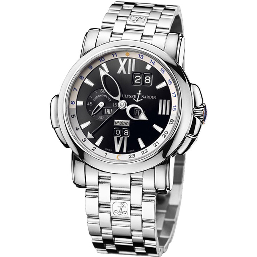 ulysse nardin gmt perpetual black dial 18kt white gold mens
