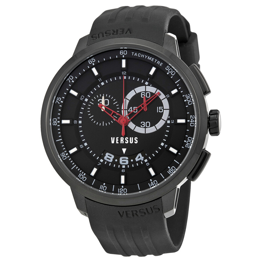 manhattan chronograph black dial black rubber men