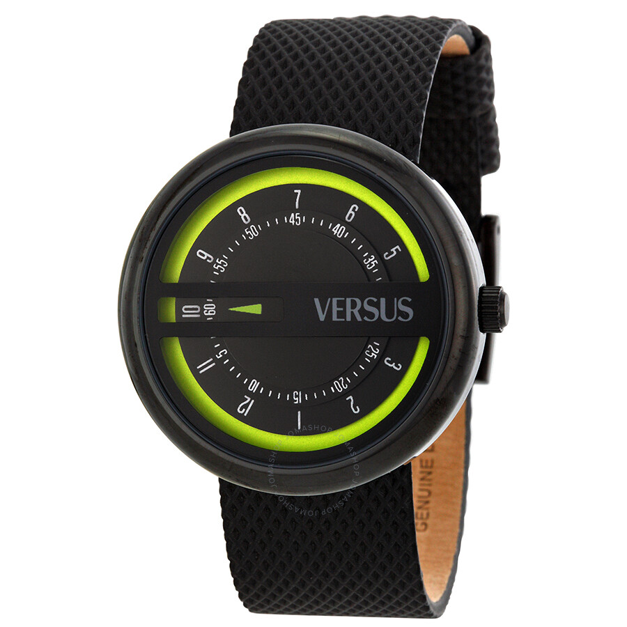 Versus by Versace Osaka Black and Green Dial Black Leather Ladies Watch